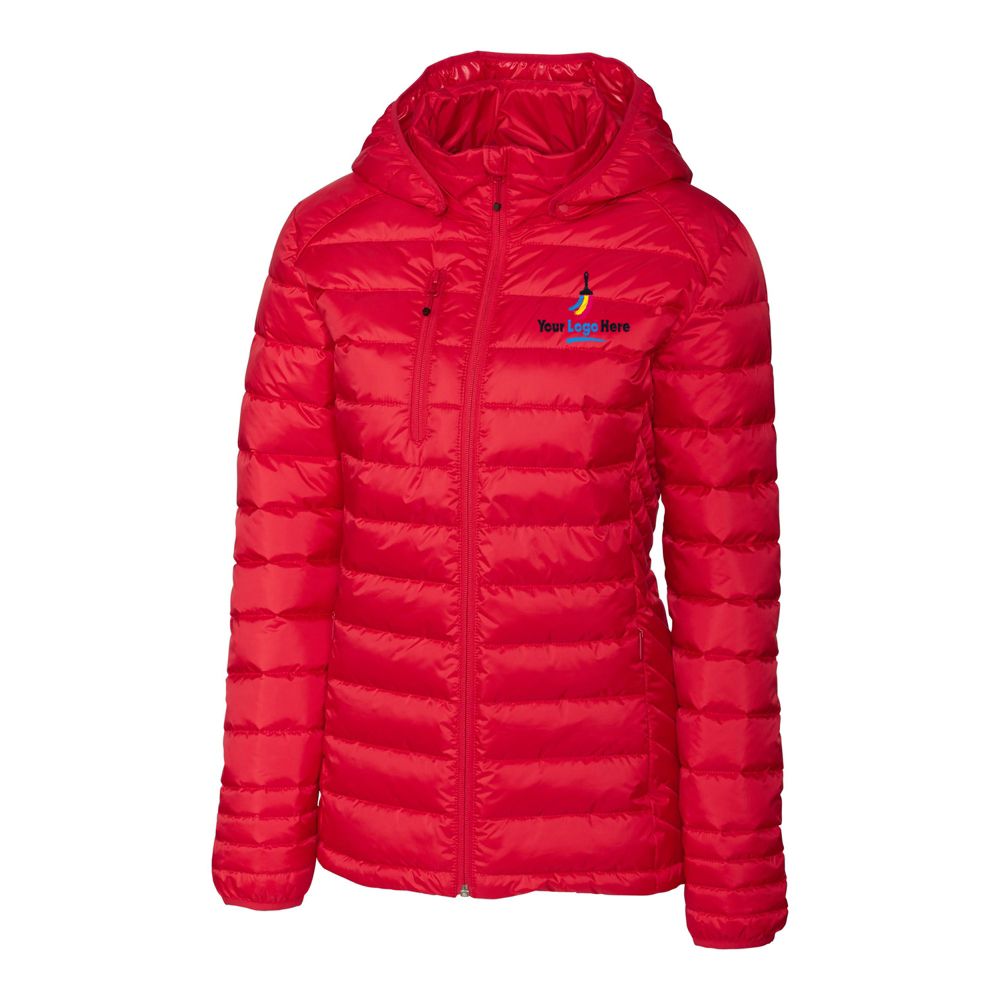 CLIQUE by Cutter & Buck Women's Regular Hudson Puffer Jacket with Hood - Red - L