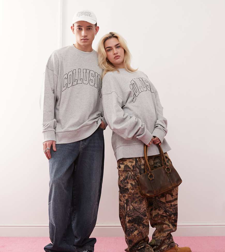 COLLUSION Unisex oversized lightweight varsity sweatshirt in gray heather