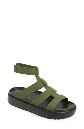 CROCS Brooklyn Luxe Water Resistant Gladiator Fisherman Slide Sandal in Army Green/Black at Nordstrom Rack, Size 5