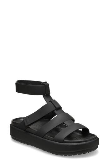 CROCS Brooklyn Luxe Water Resistant Gladiator Fisherman Slide Sandal in Black/Black at Nordstrom Rack, Size 5