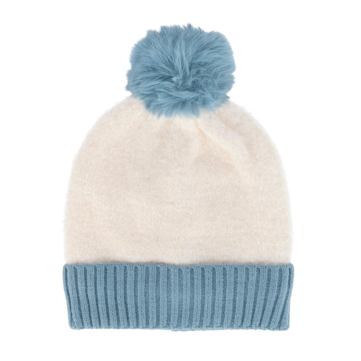 CTM Women's Two Tone Knit Winter Beanie Hat with Pom -