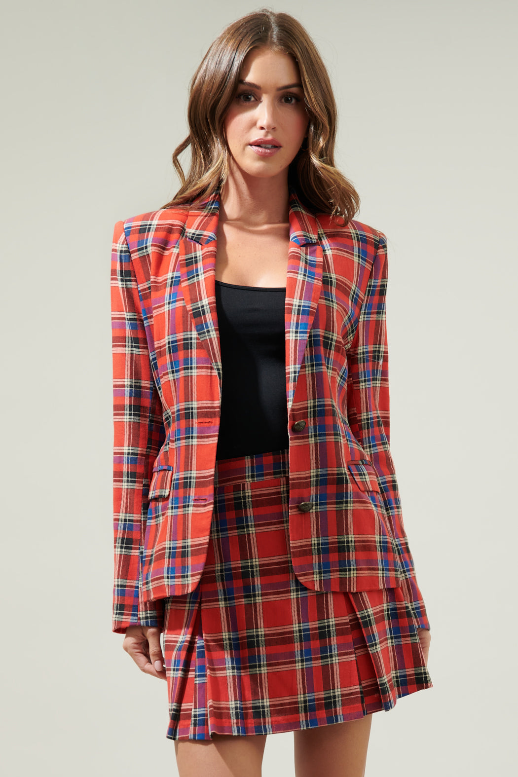 Calera Collared Fitted Plaid Blazer