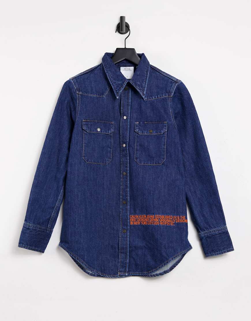 Calvin Klein EST 1978 Western shirt in dark blue-Blues