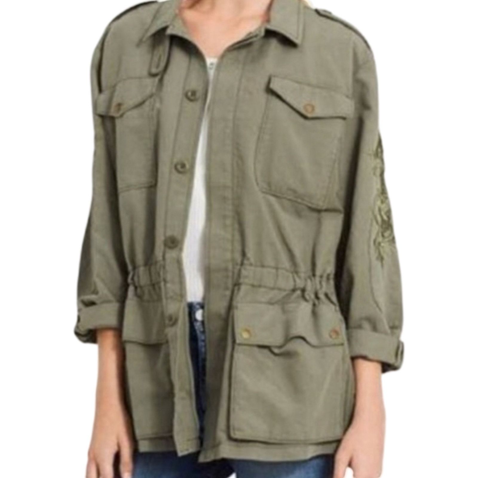 Calvin Klein Jeans Utility Green Embroidered Jacket XL New, Women's