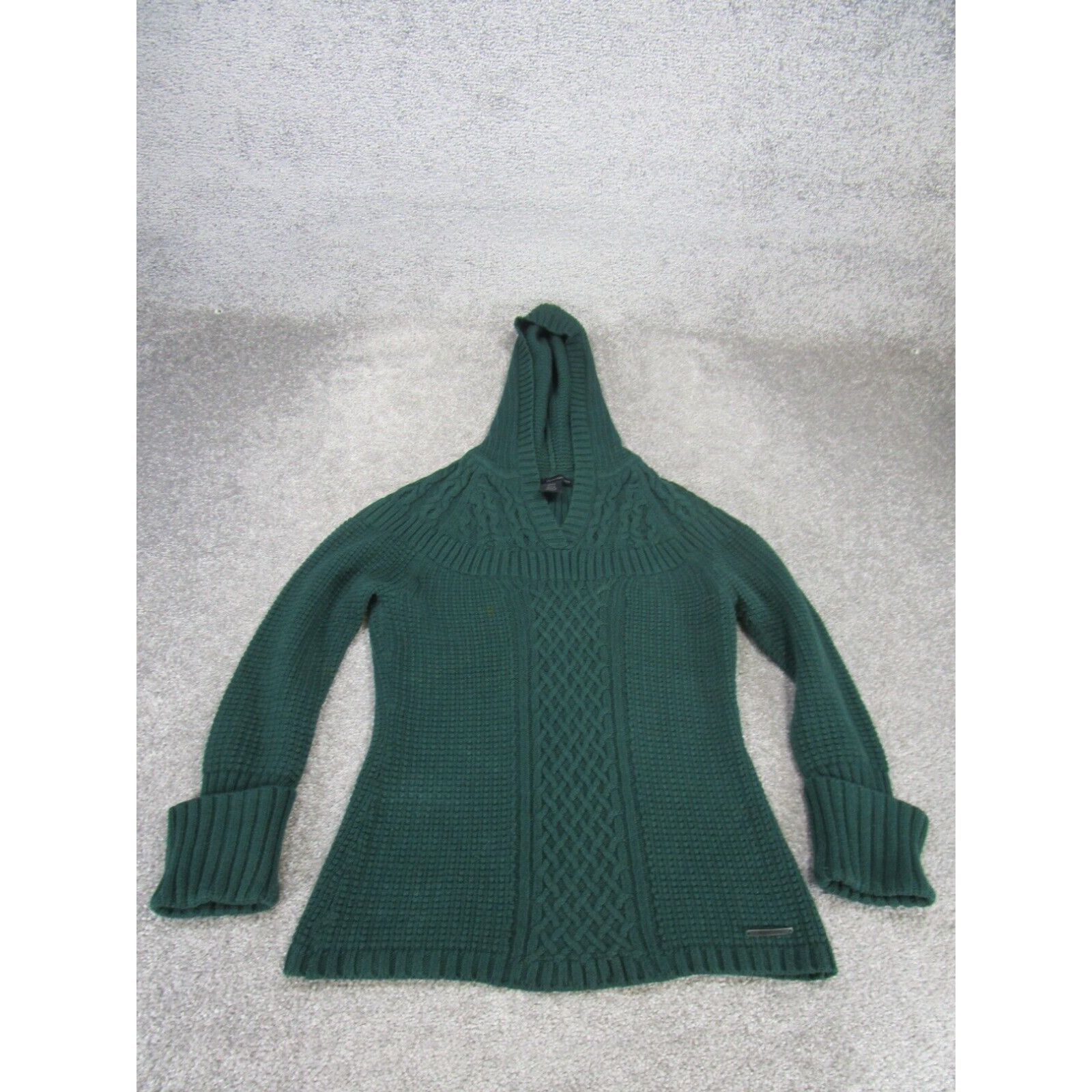 Calvin Klein Sweater Womens Small Dark Green Knit Pullover Hoody Stains in White