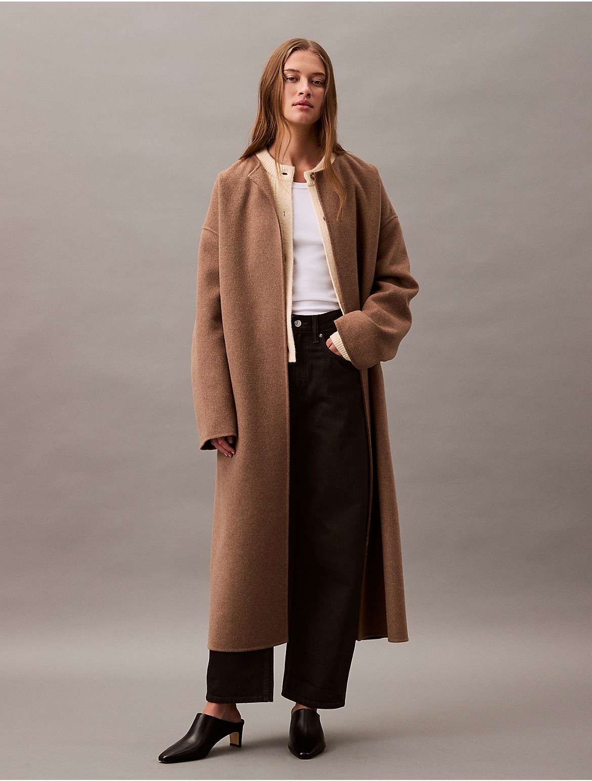 Calvin Klein Women's Cashmere Wool Blend Wrap Coat - Brown - L