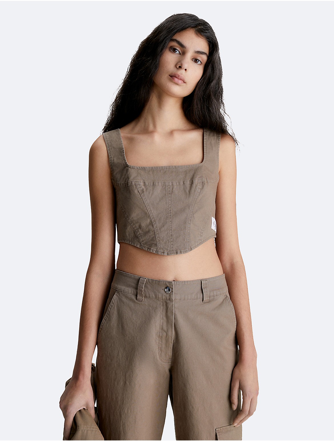 Calvin Klein Women's Cropped Corset Top - Brown - XL