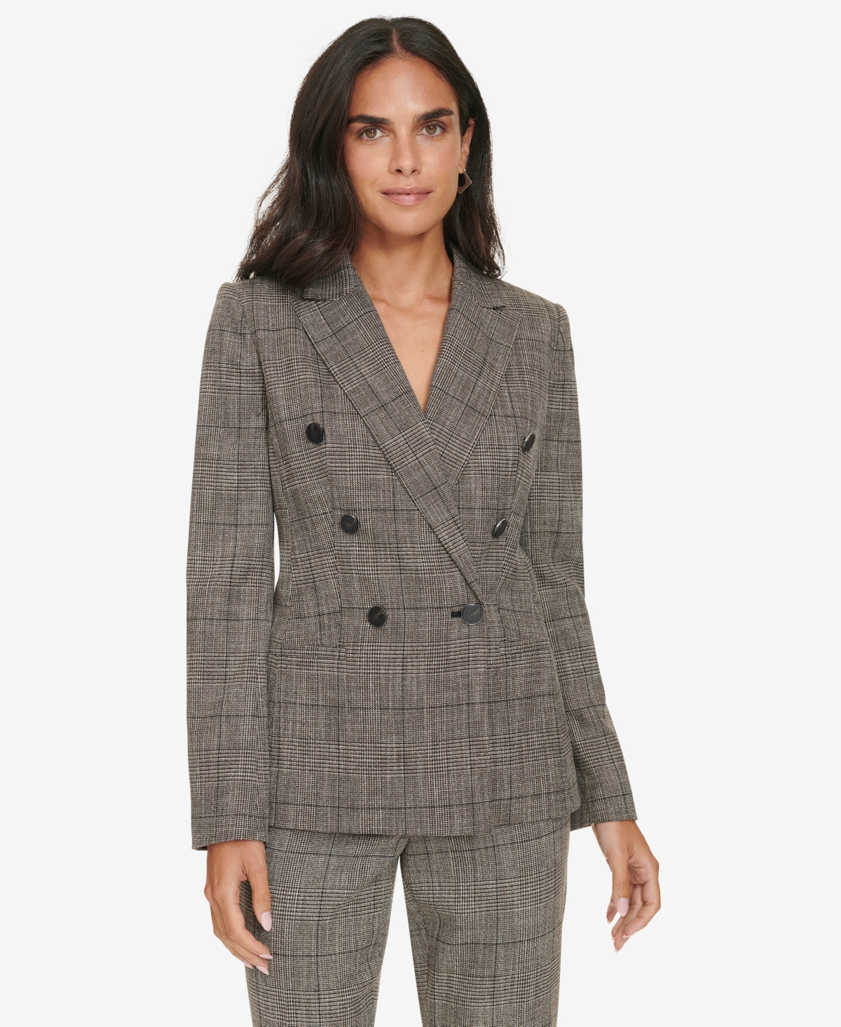 Calvin Klein Women's Double-Breasted Houndstooth Blazer - Blck Multi