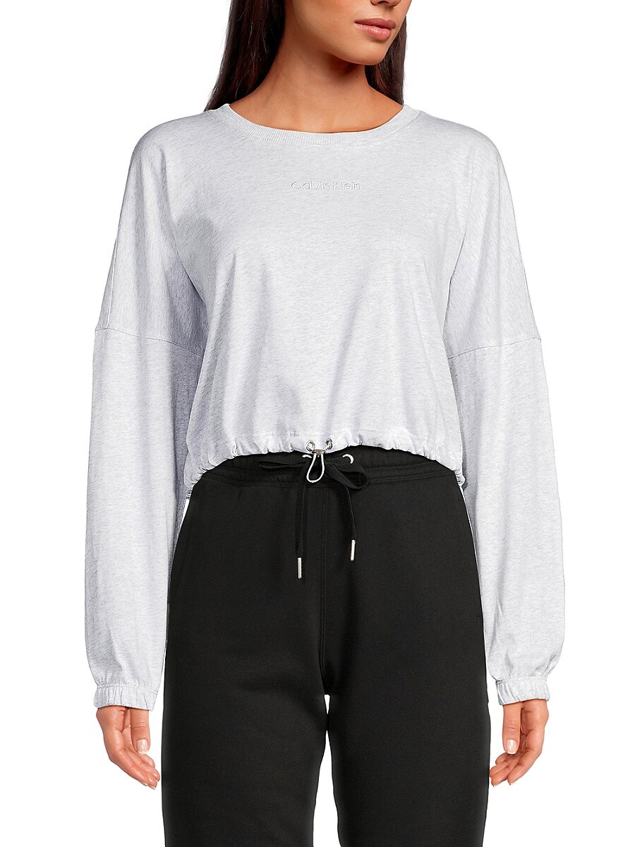 Calvin Klein Women's Drawstring Crop Sweatshirt - Optic Heather - Size XL