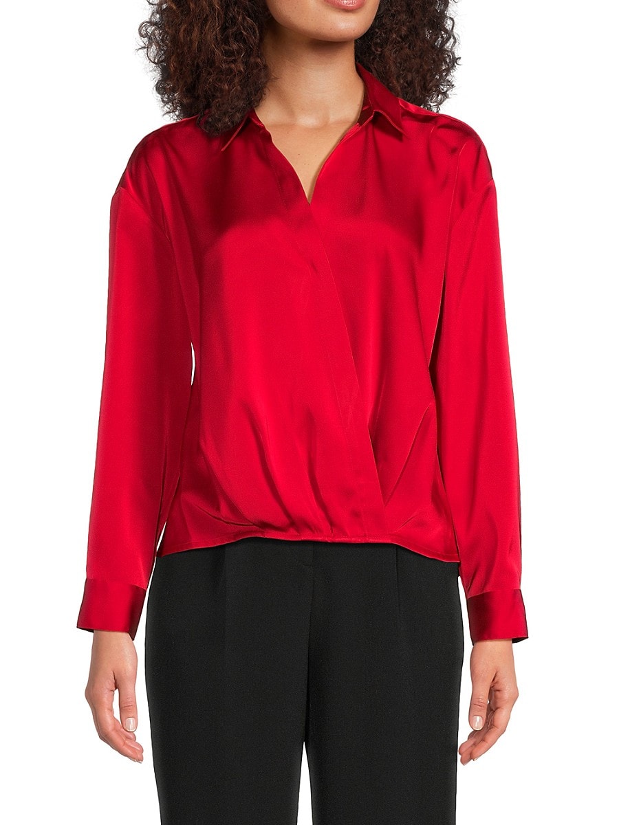 Calvin Klein Women's Faux Wrap Top - Red - Size XL