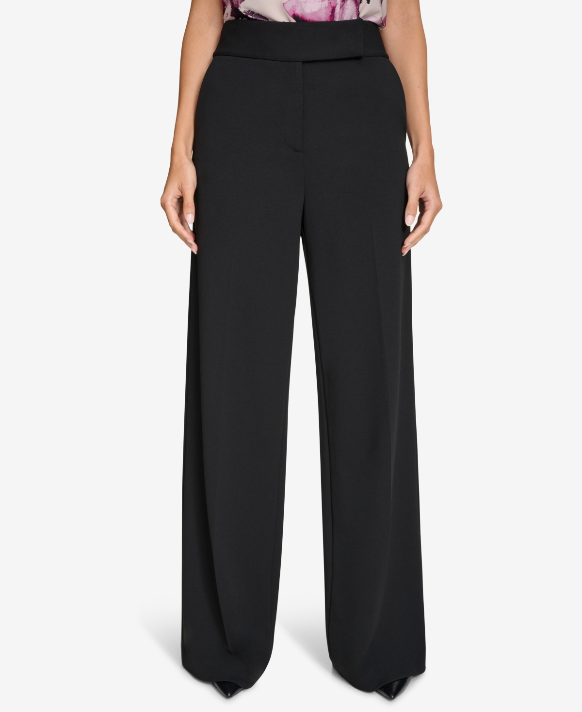 Calvin Klein Women's High-Waist Wide-Leg Pants - Black