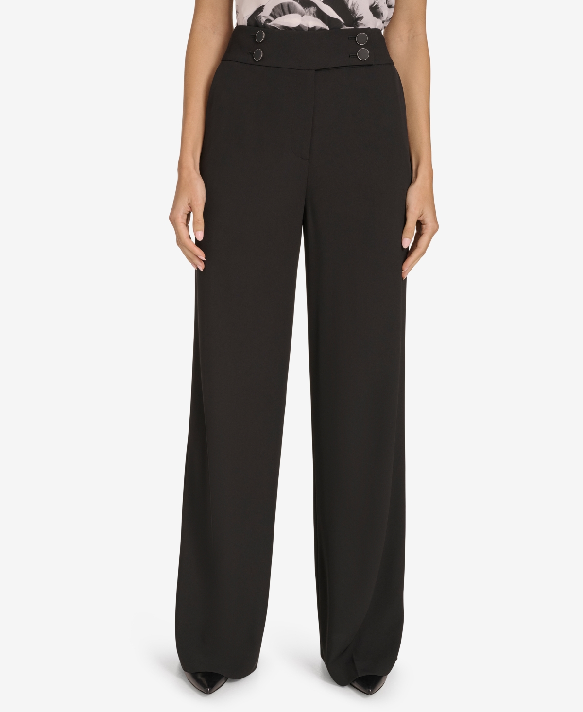 Calvin Klein Women's High Waist Wide-Leg Pants - Black