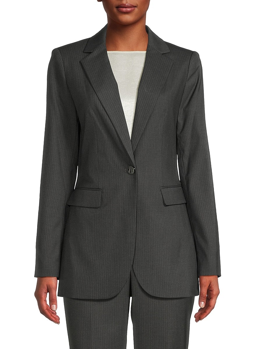 Calvin Klein Women's Pinstripe Longline Blazer - Charcoal - Size 16