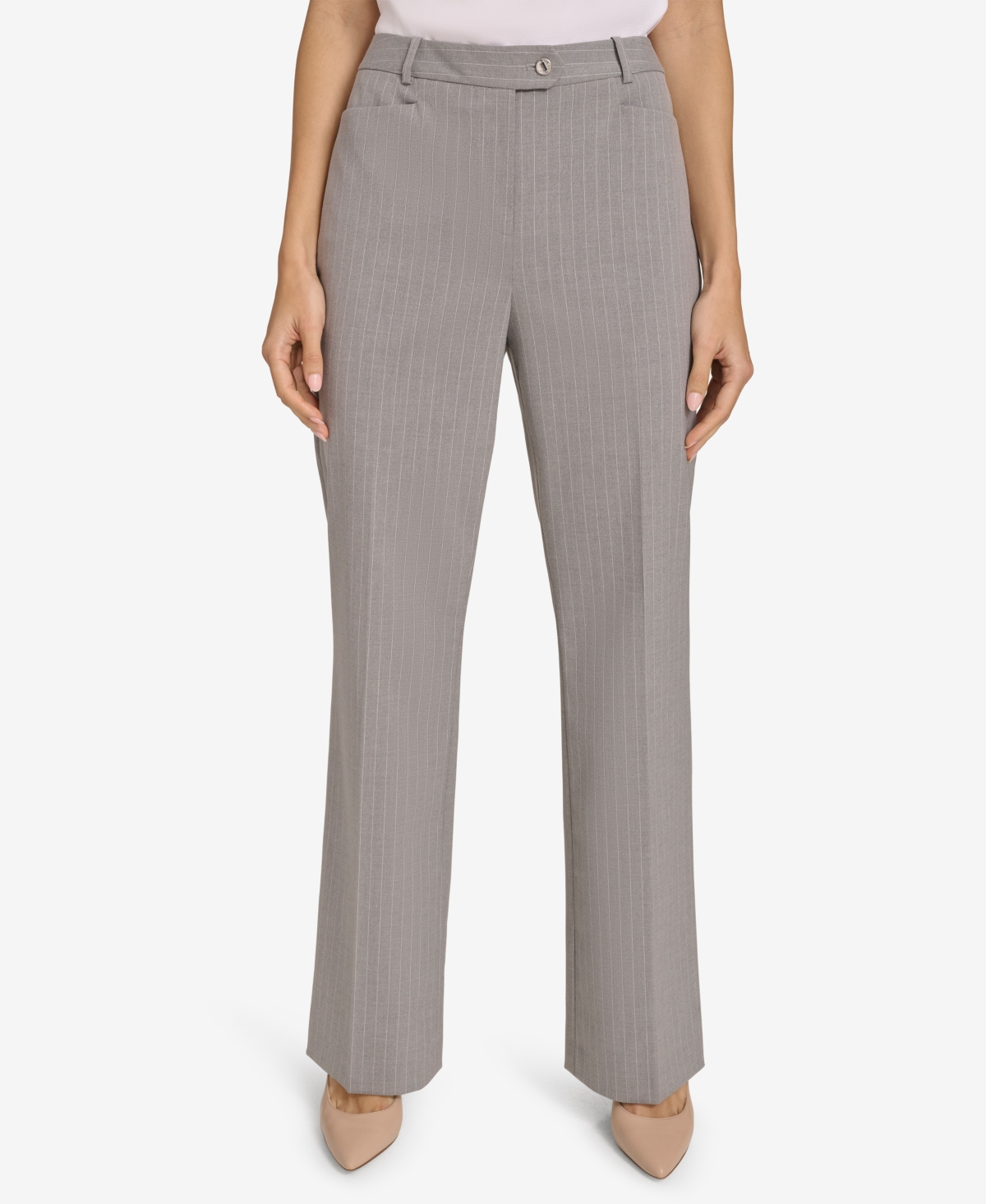 Calvin Klein Women's Pinstripe Straight-Leg Pants - Heather Grey Multi