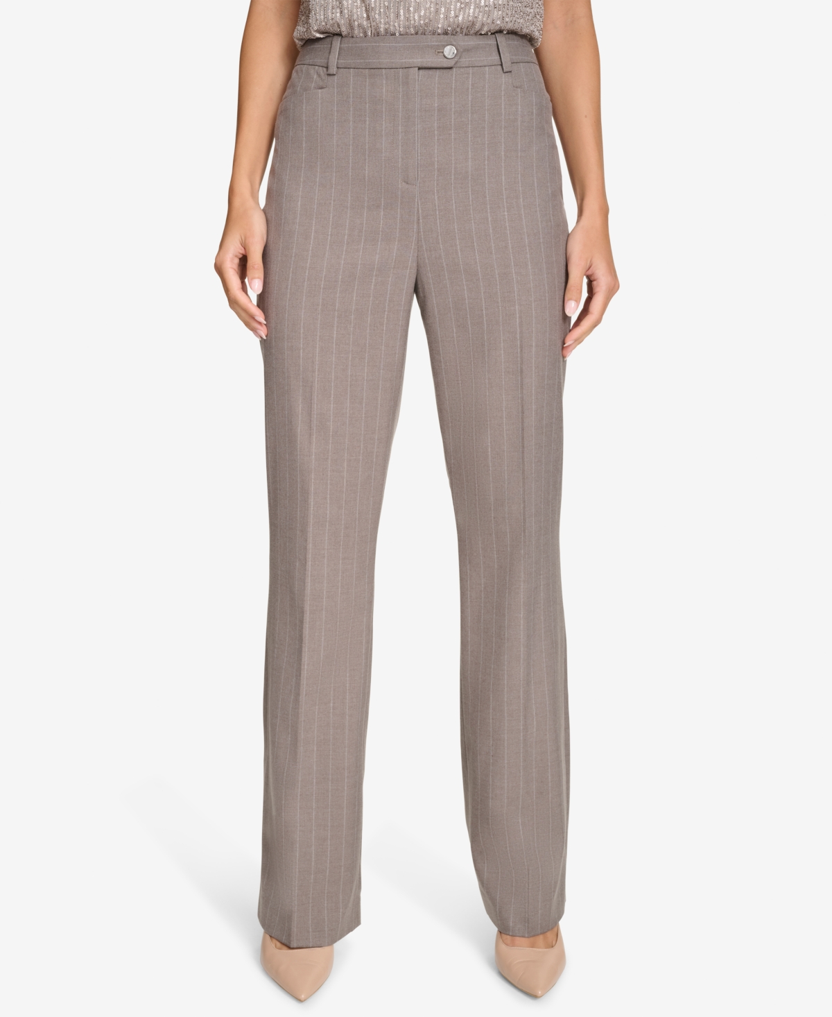 Calvin Klein Women's Straight-Leg Pinstripe Pants - Oyster Multi