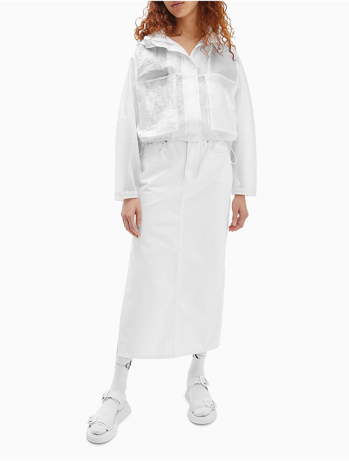 Calvin Klein Women's Transparent Windbreaker Jacket - White - L