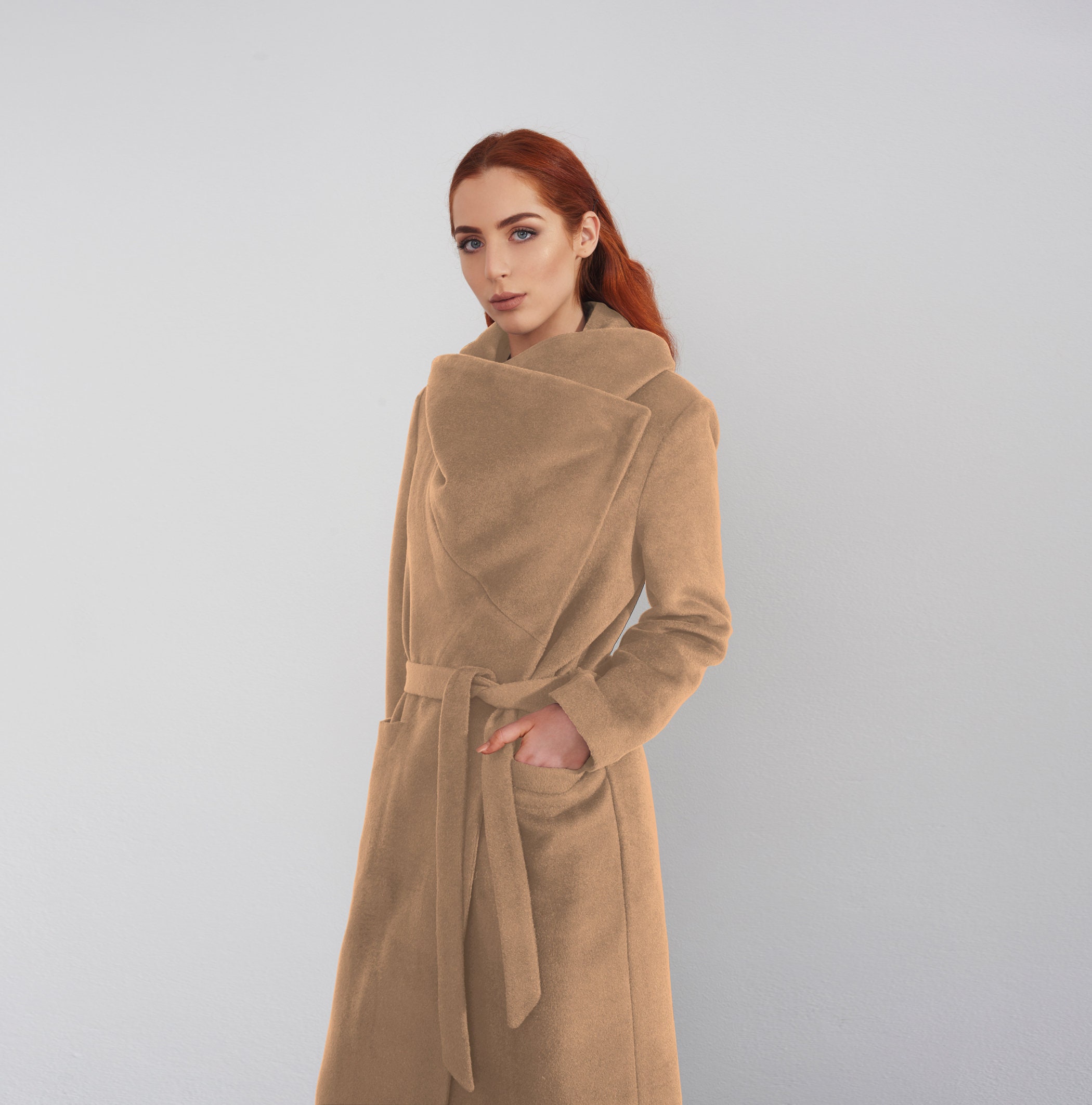 Camel Alpaca Wool Warm Women's Coat, Luxury Clothing For Her