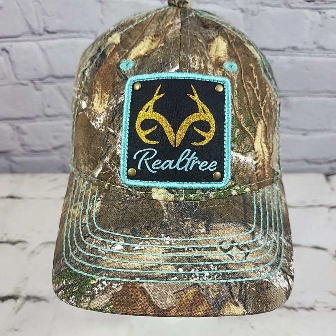 Camo Glitter Antler Patch Embellished Womens Osfm Outdoor Ball Cap Hat With Snapback Closure By Realtree