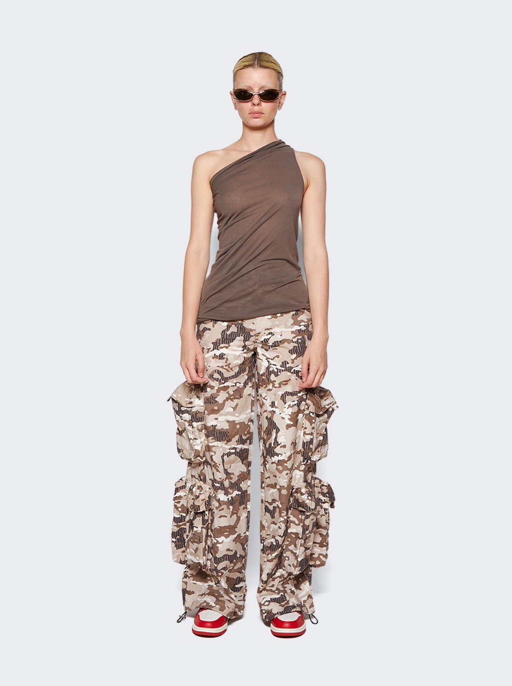 Camouflage Print Baggy Cargo Pants Green