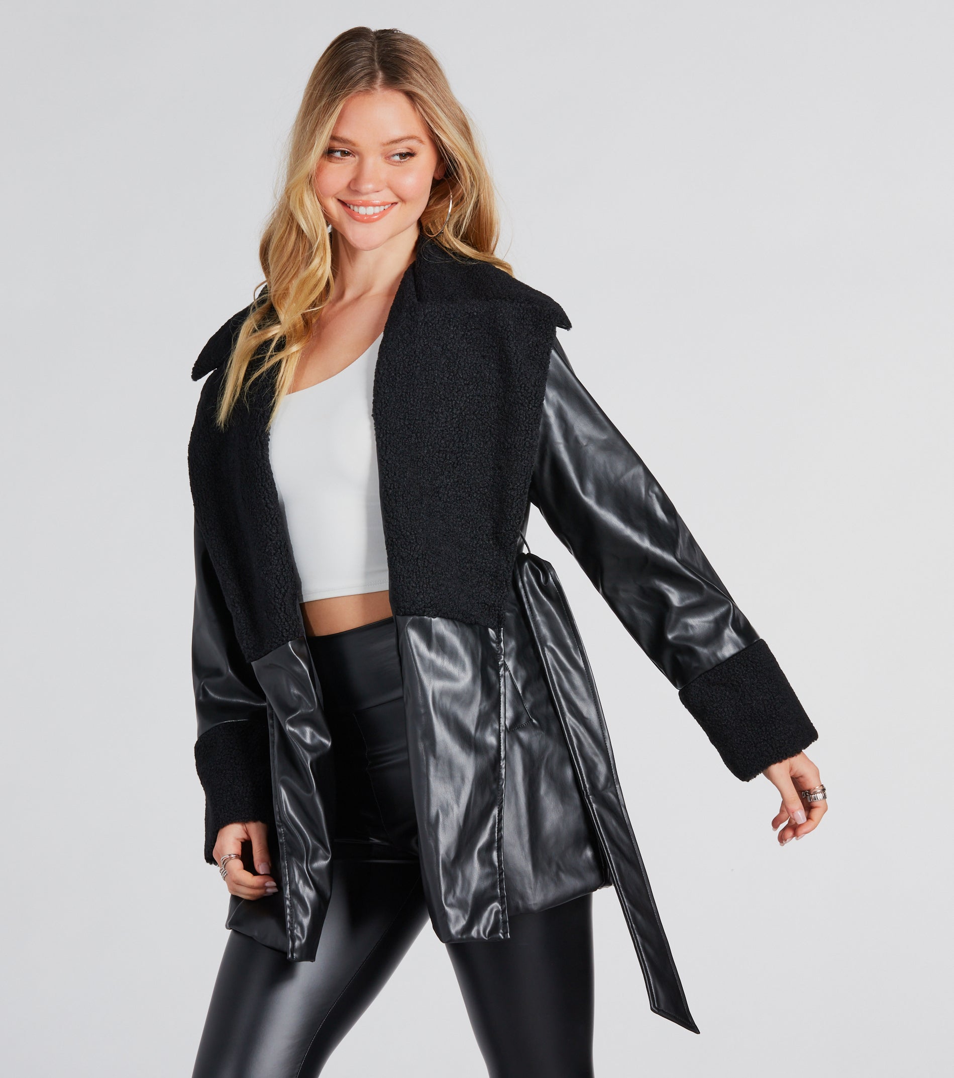 Can't Wait Faux Sherpa Leather Trench Coat