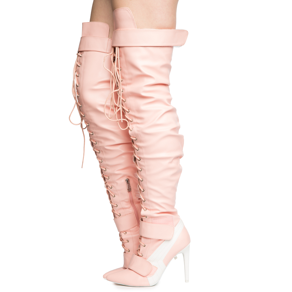 Cape Robbin Gigi-6 Pink Heeled Thigh High Boots Pink