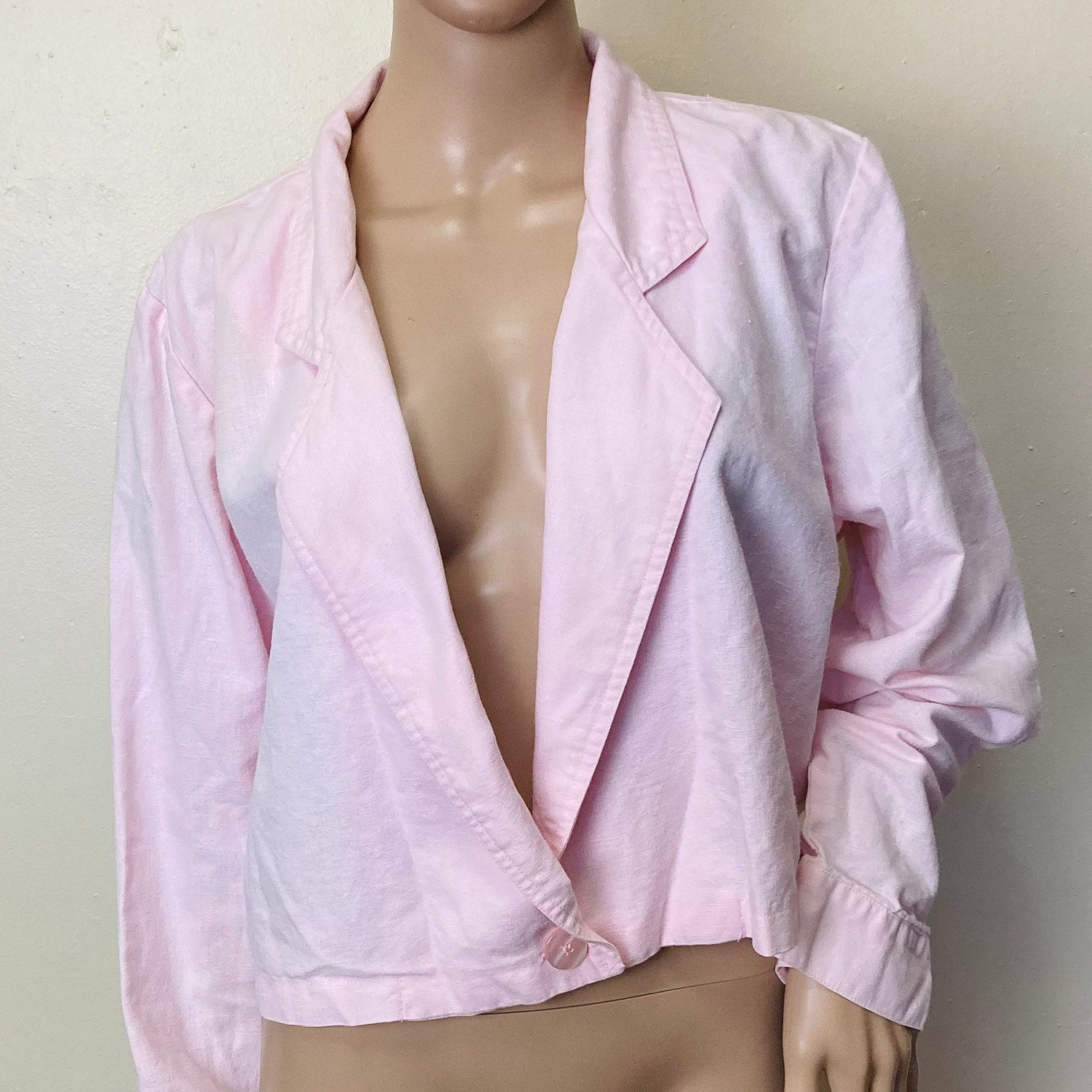 Capezio Pastel Pink Vintage 80S Cropped Linen Blend Blazer