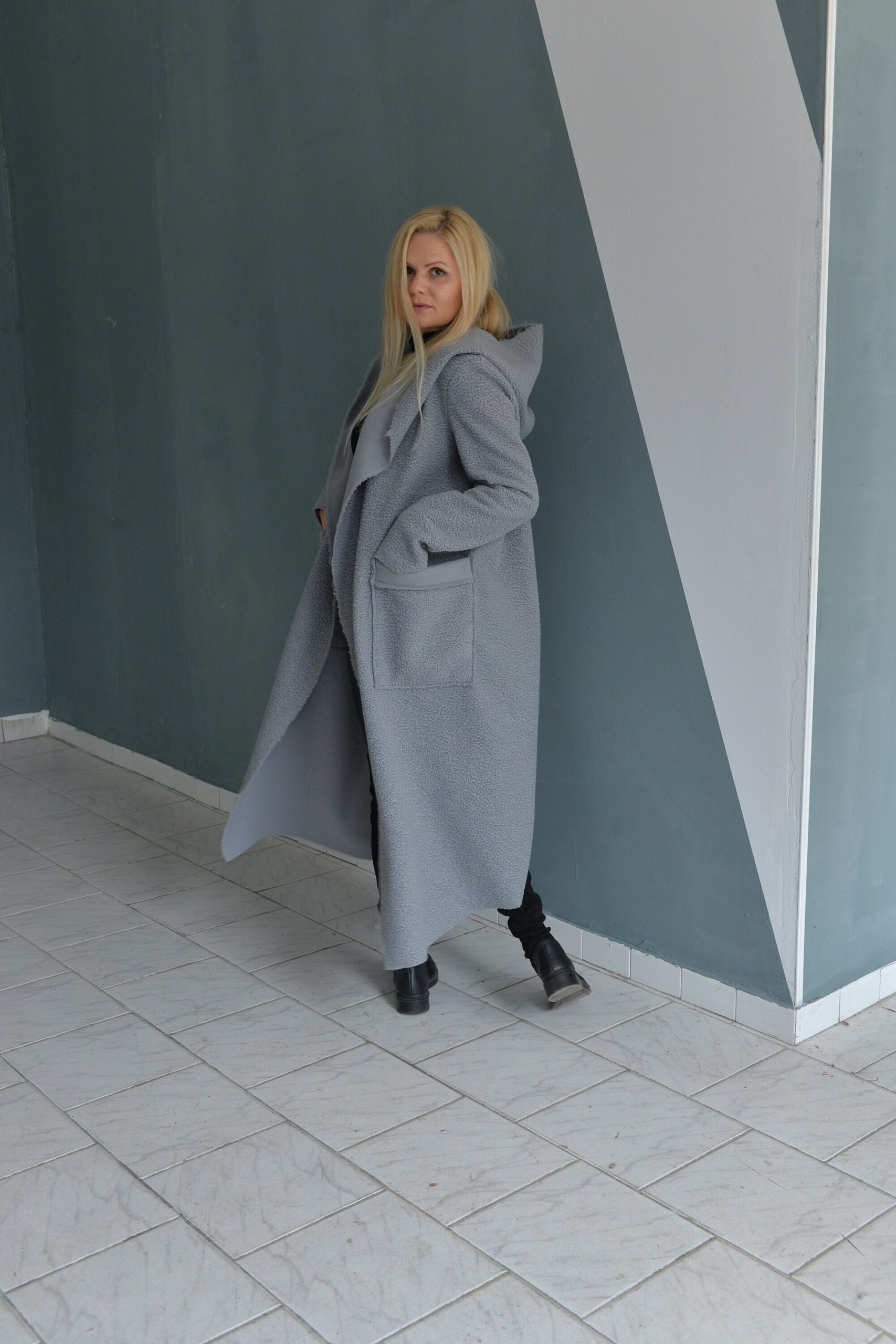 Cardigan With Hood, Winter Cardigan, Grey Wool Coat, Maxi Sweater Asymmetric Hooded Oversize Coat