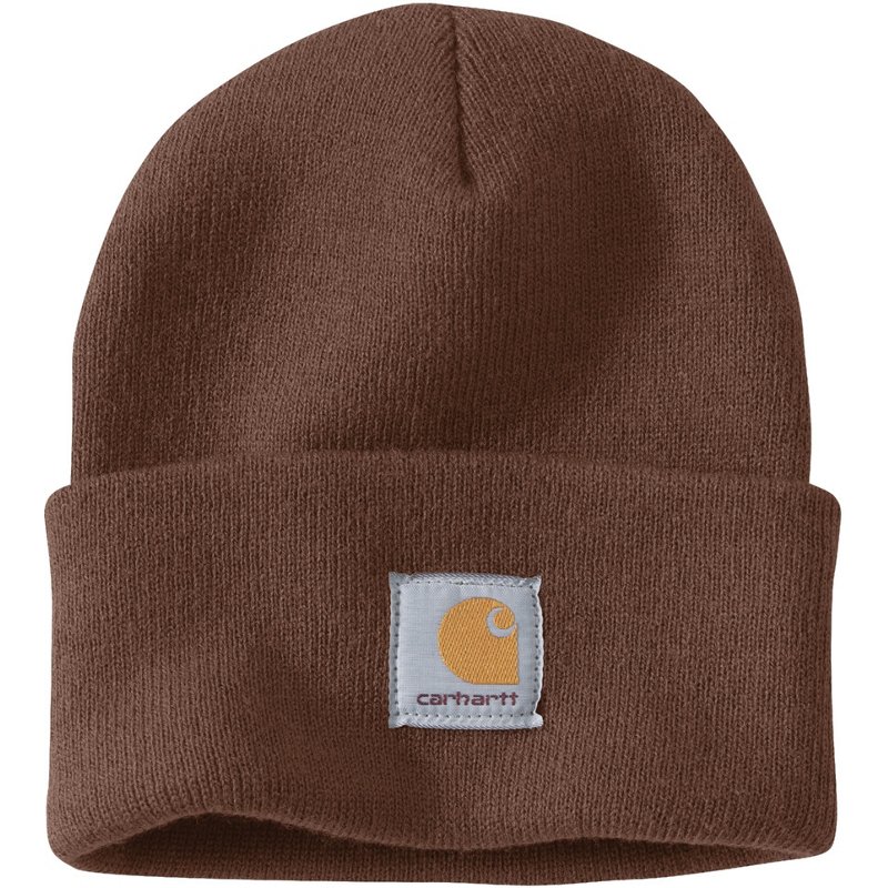 Carhartt Adults A18 Knit Cuffed Beanie Hat Brown/Red - Work Headwear/Accessories at Academy Sports