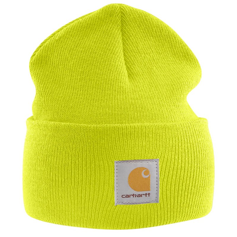 Carhartt Adults A18 Knit Cuffed Beanie Hat Lime Green - Work Headwear/Accessories at Academy Sports