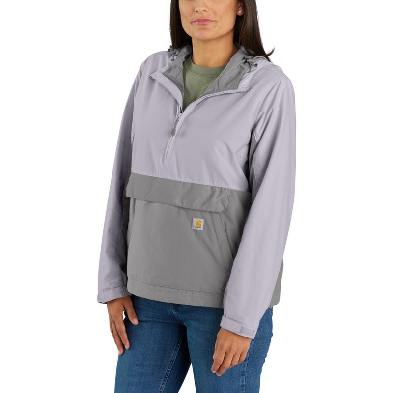 Carhartt Women's Rain Defender Loose Fit Lightweight Packable Anorak Jacket Lilac Haze/Asphalt, X-Small - Women's Outdoor Long-Sleeve Tops