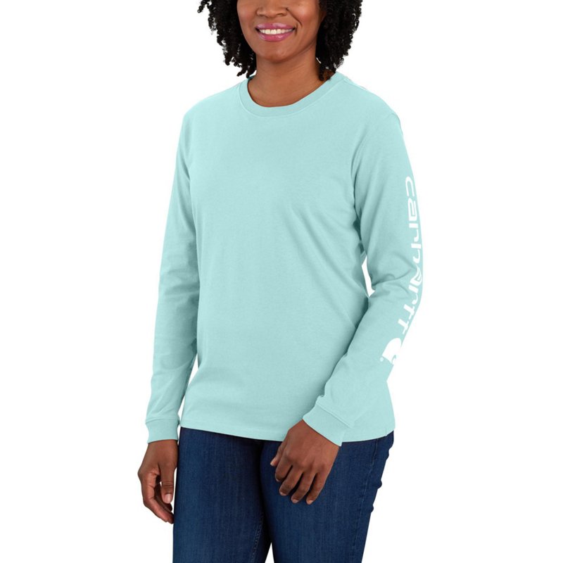 Carhartt Women's Relaxed Fit Midweight Logo Long Sleeve Pastel Turq, X-Small - Women's Outdoor Long-Sleeve Tops at Academy Sports