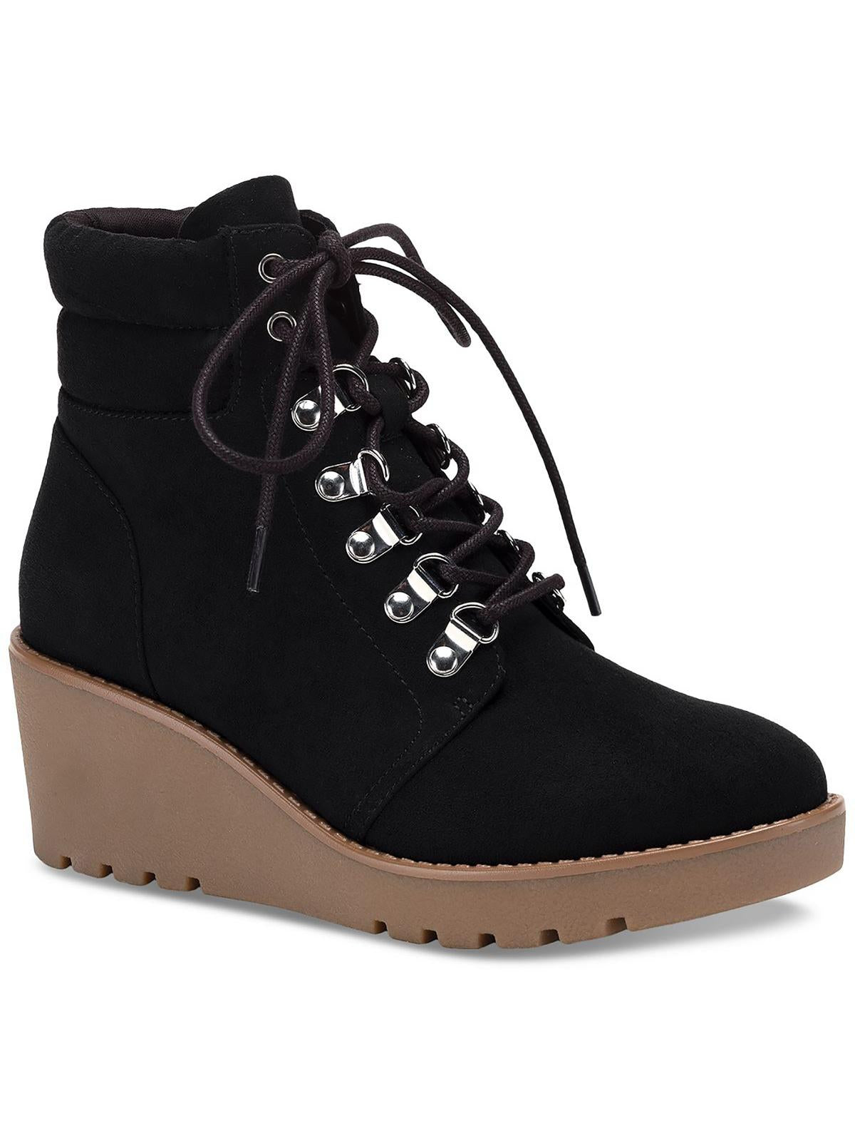 Carmenn Womens Faux Suede Lace-Up Wedge Boots