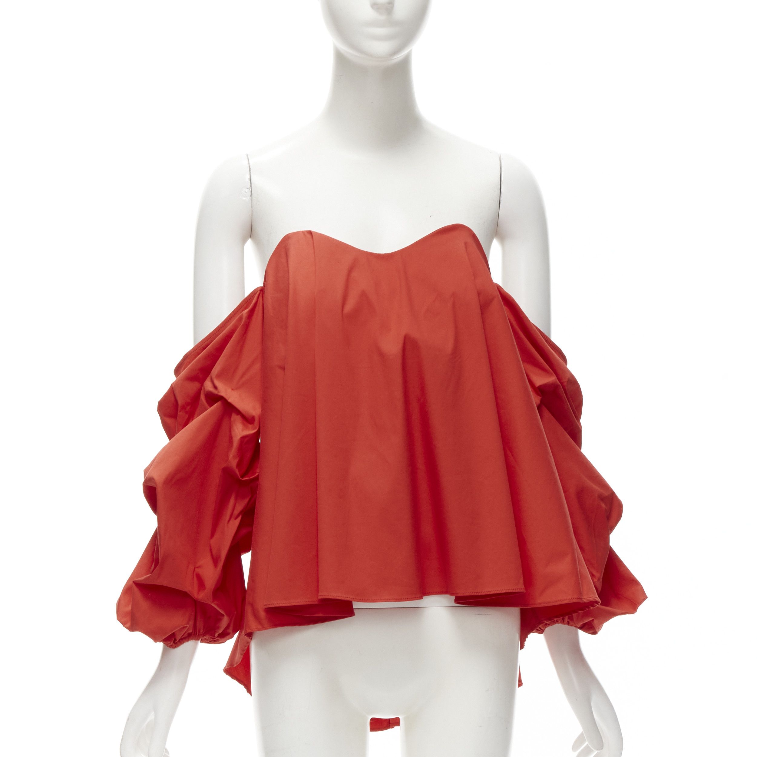 Caroline Constas Red Strapless Puff Sleeves Flared Sweetheart Corset Top M, Women's (Size Medium)