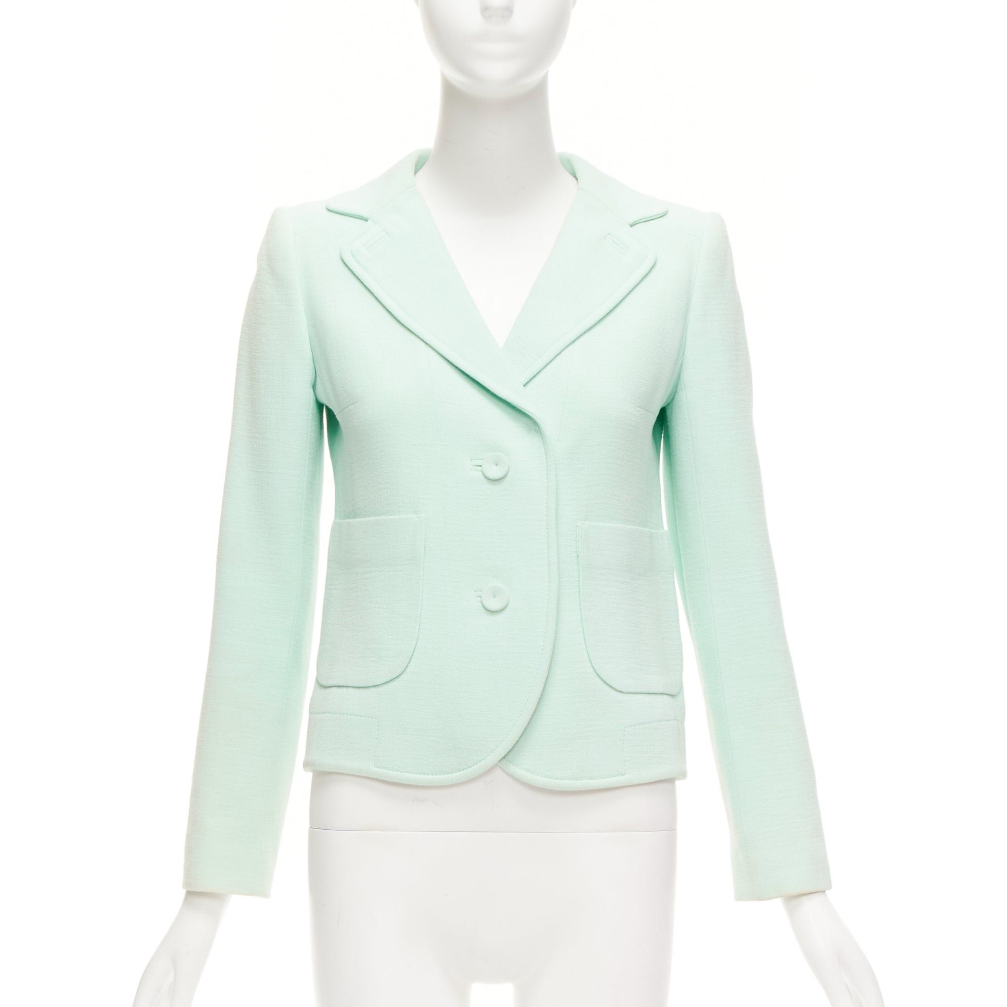 Carven Pastel Green Viscose Virgin Wool Shoulder Darts Blazer Fr36 S, Women's (Size Small)