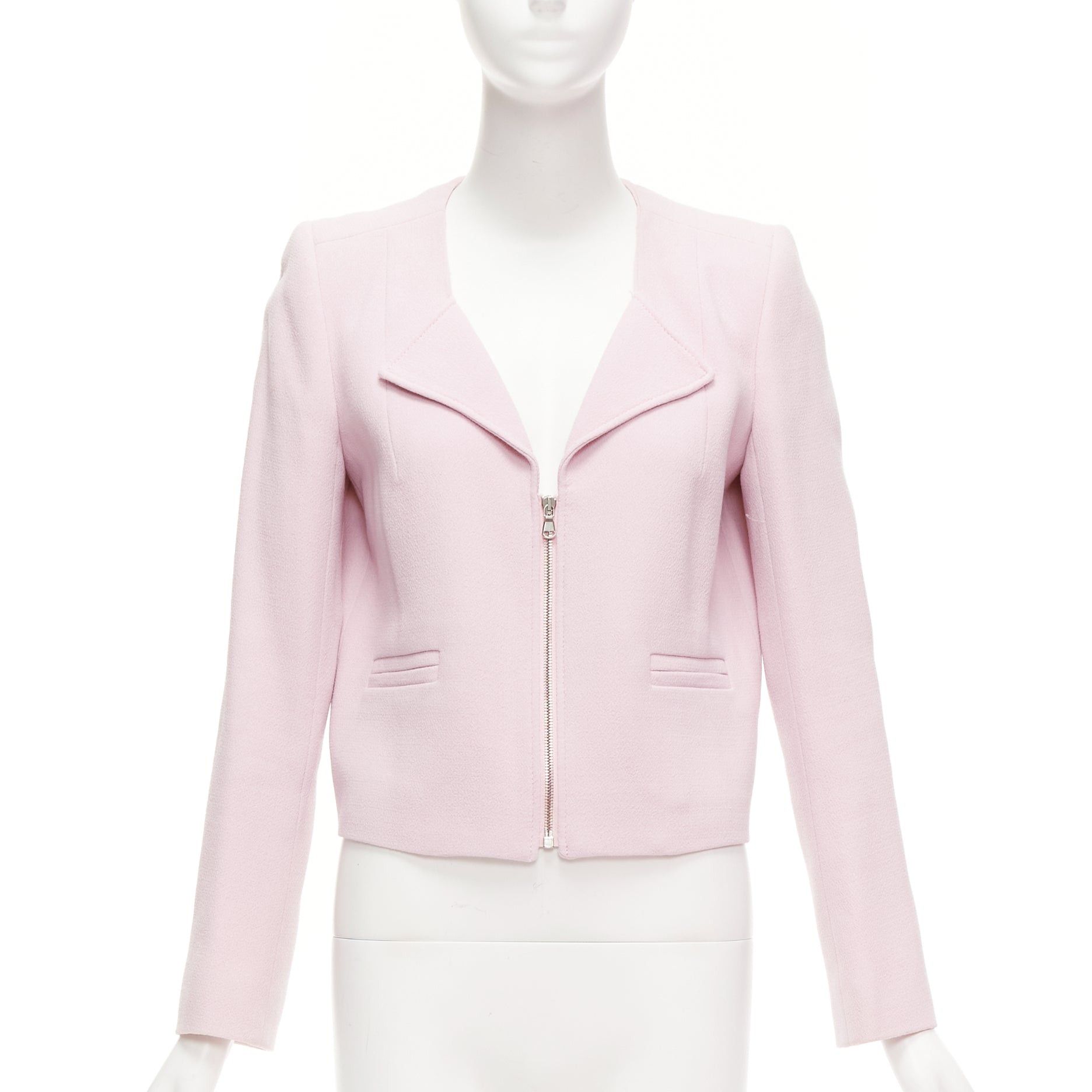 Carven Pink 100% Virgin Wool Spread Lapel Zip Front Cropped Blazer Fr38 M, Women's (Size Medium)