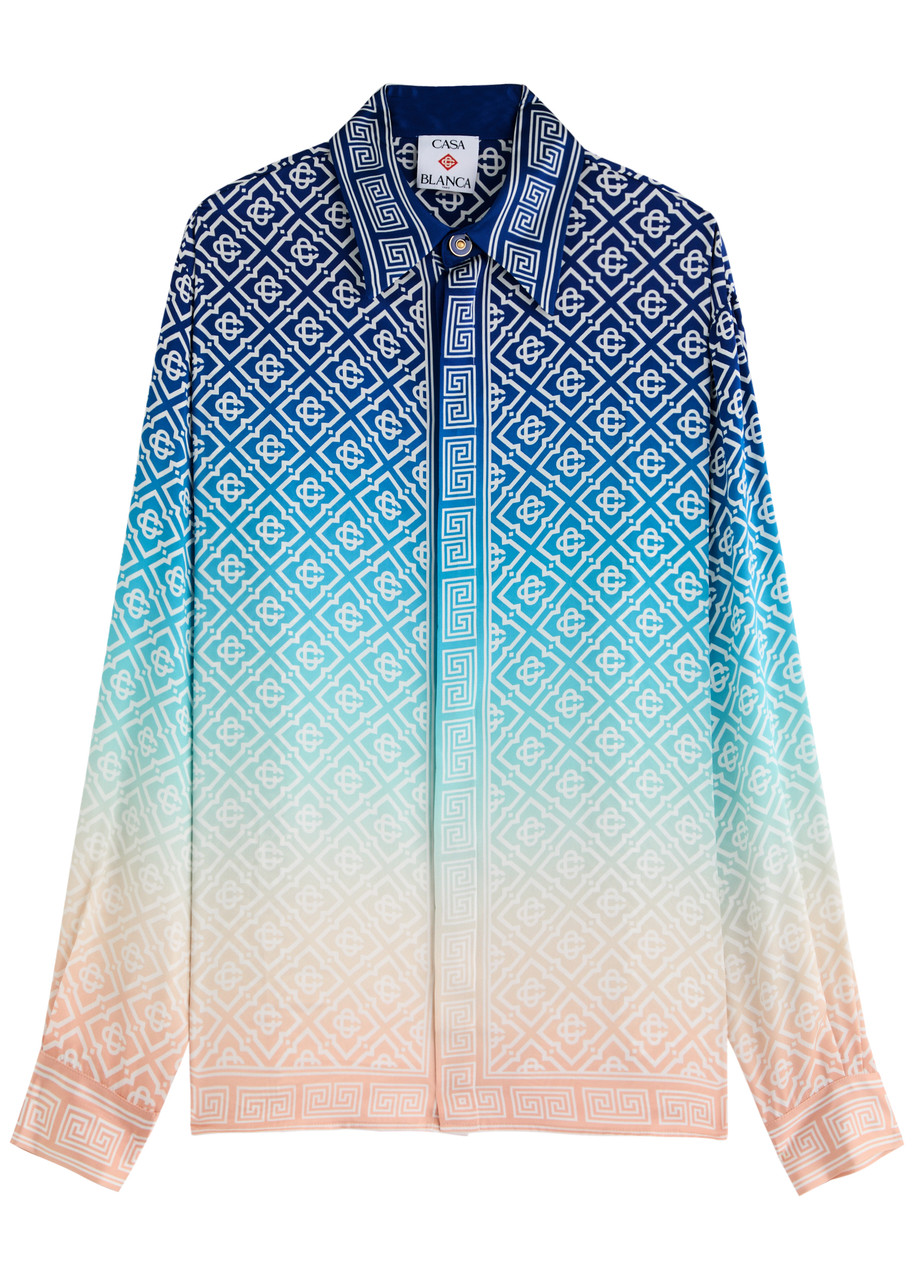 Casablanca Logo-monogrammed Silk-satin Shirt - Blue - L (UK14 / L)