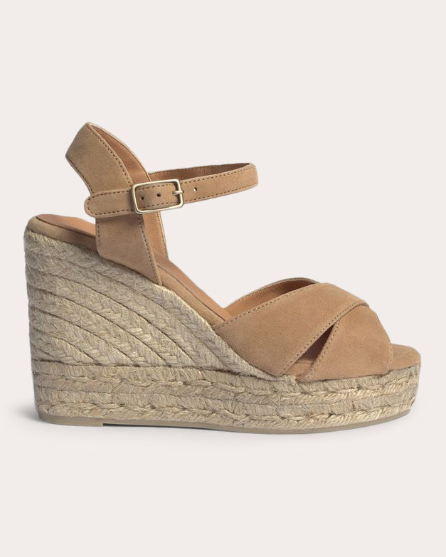 Castañer Women's Blaudell Suede Wedge Espadrille in Tostado Suede/Leather/Rubber