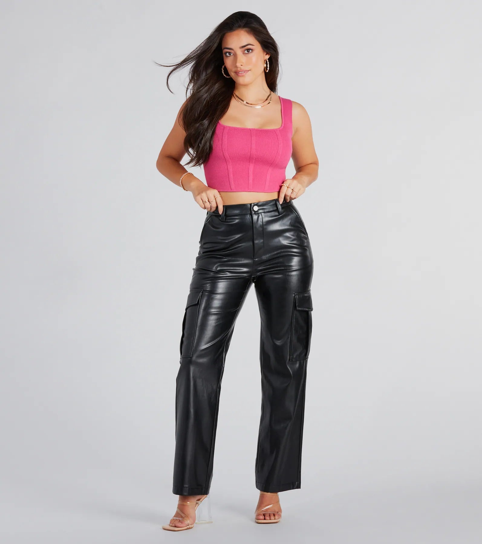 Casually Sleek Faux Leather Cargo Pants