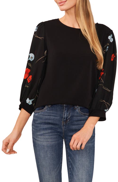 CeCe Mixed Media Knit Top in Rich Black at Nordstrom, Size X-Small