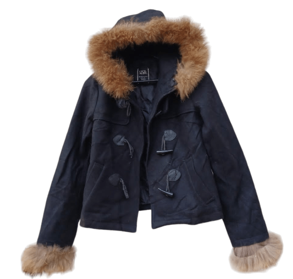 Cecil Mcbee Fur Parka Wool Crop Jacket in Black, Women's (Size Medium)