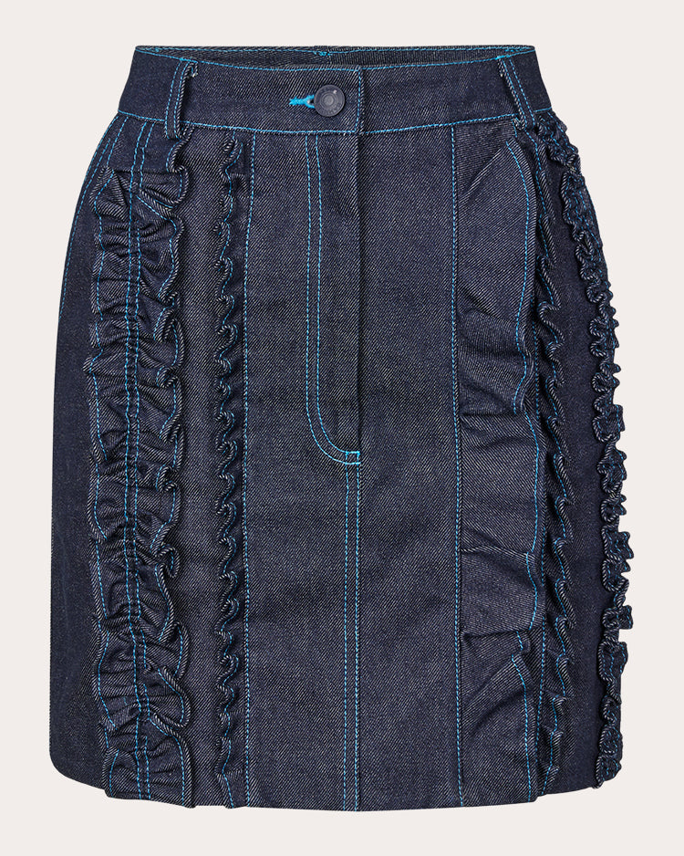 Cecilie Bahnsen Women's Odin Ruffled Denim Mini Skirt in Indigo Cotton/Denim