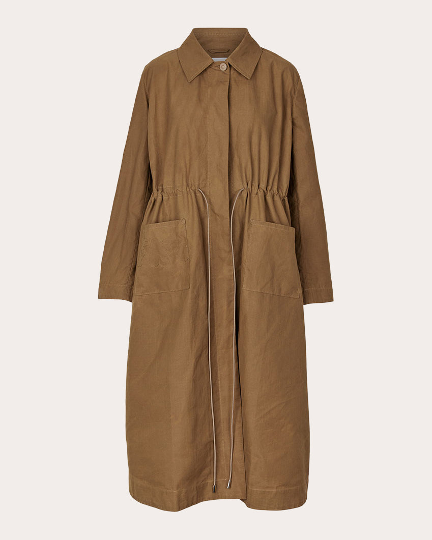 Cecilie Bahnsen Women's Vania Floral-Embroidered Cotton Trench Coat in Fall Brown