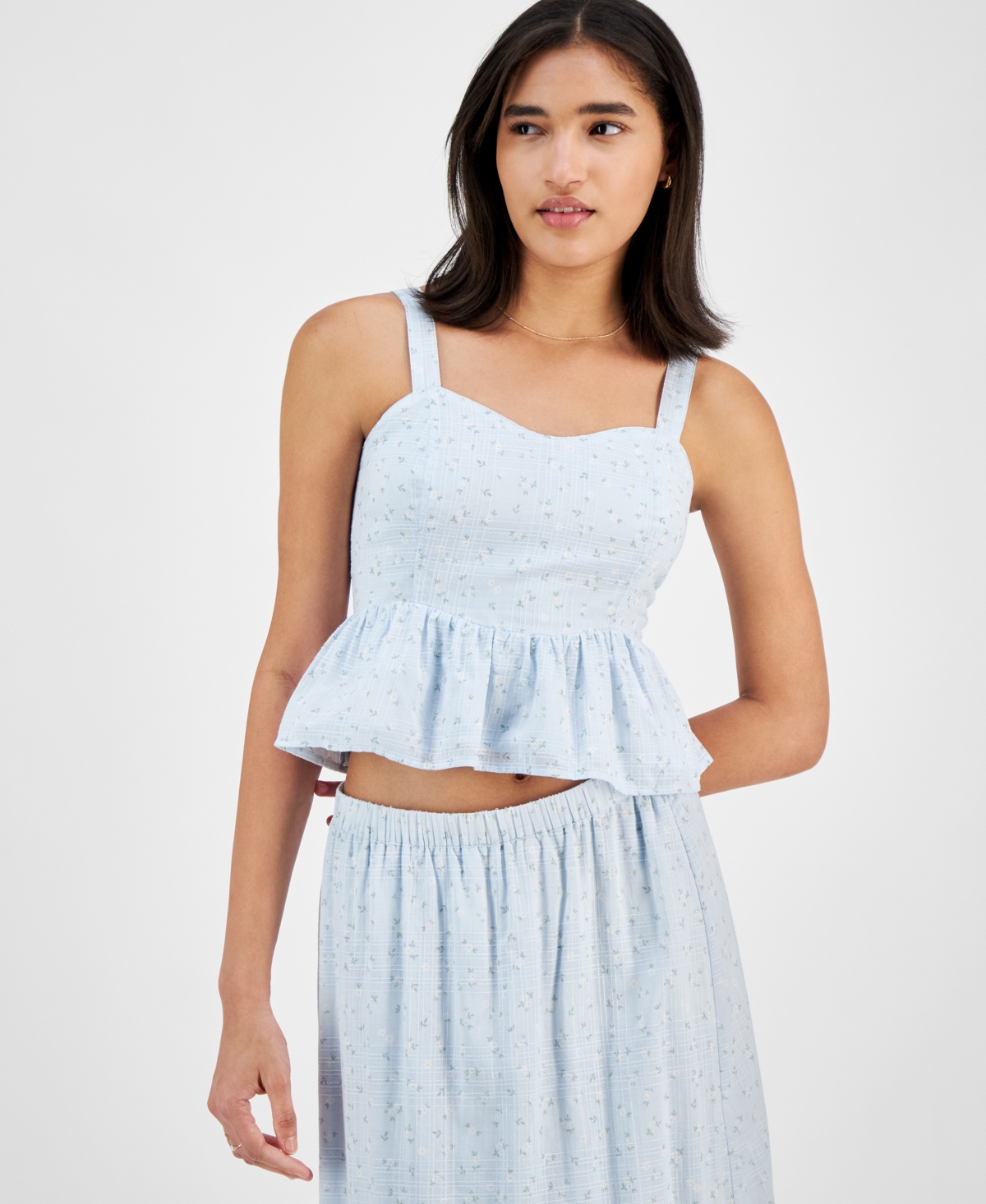 Celebrity Pink Juniors' Cropped Peplum Tank Top - Blue Ditsy