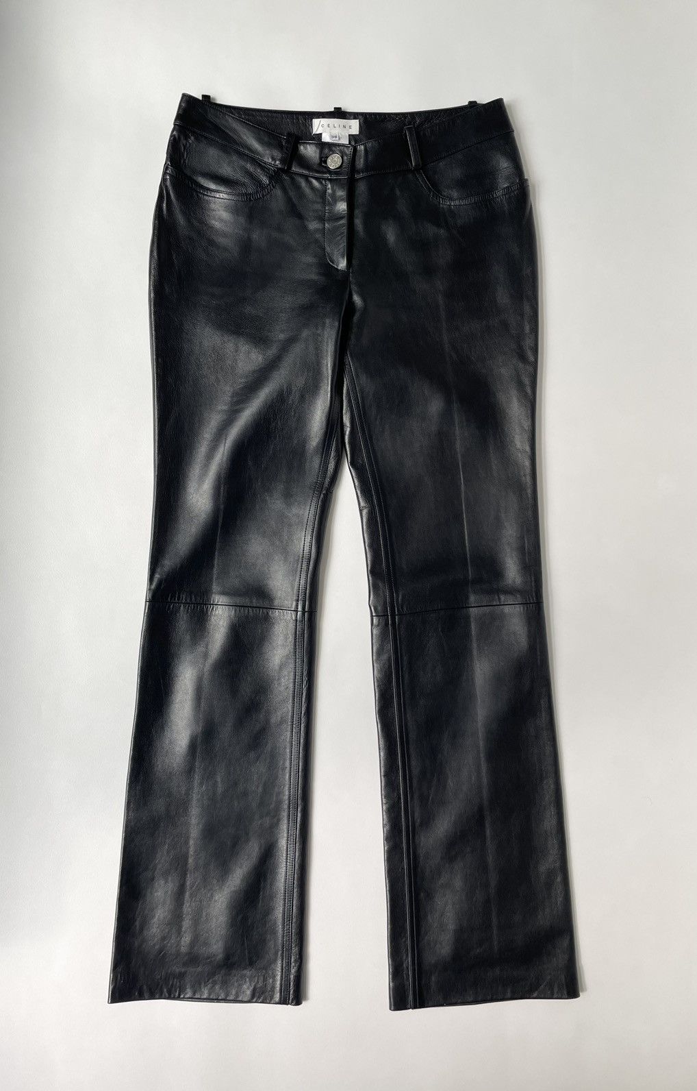 Celine Black Leather Flared Leg Trousers, Women's (Size 28)