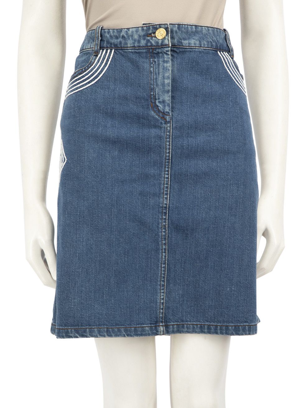 Celine Blue Embroidered Denim Mini Skirt, Women's (Size 30)