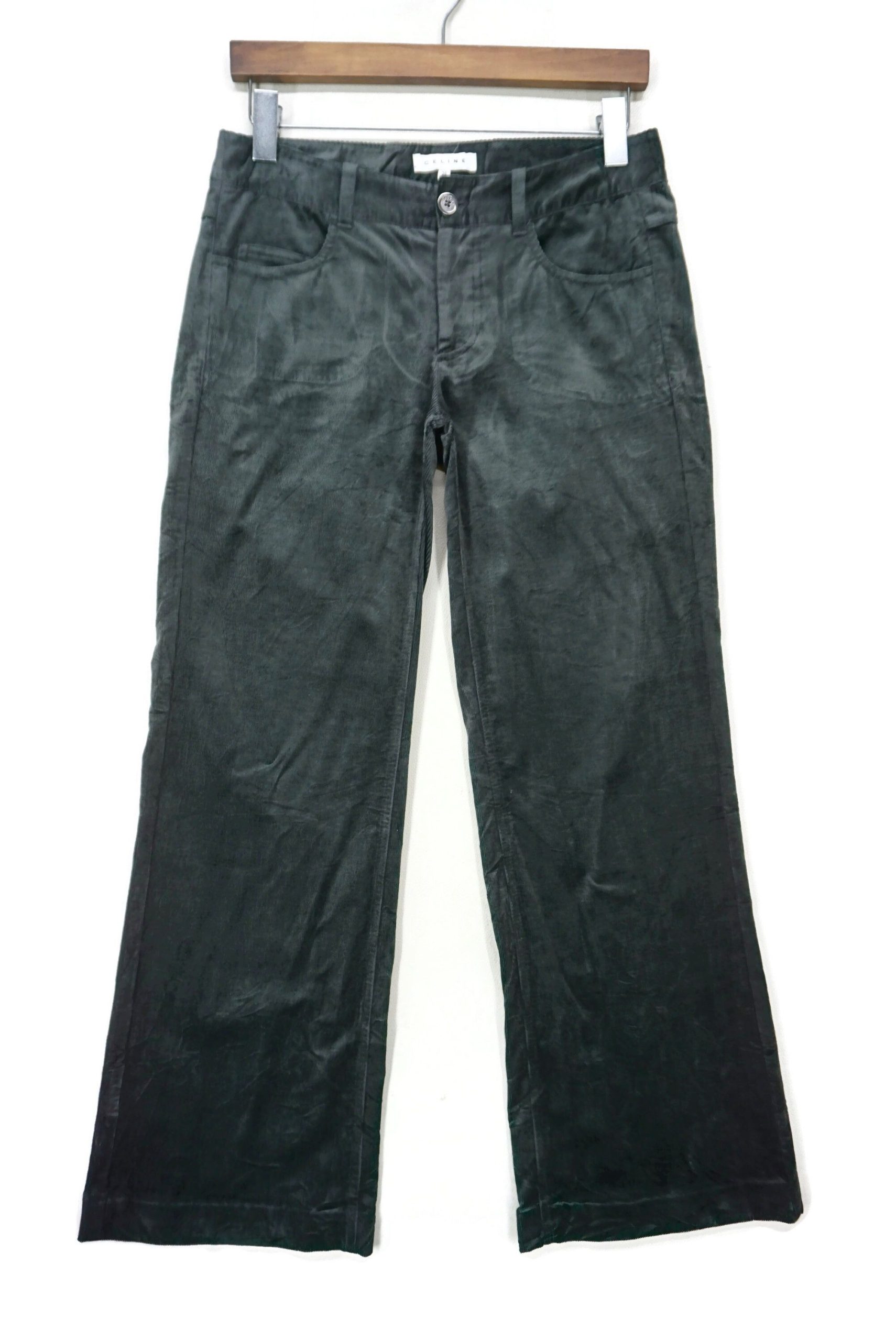 Celine Size 26 Fit 29X29 Low Rise Bootcut Corduroy Ankle Pants in Gray Green, Women's