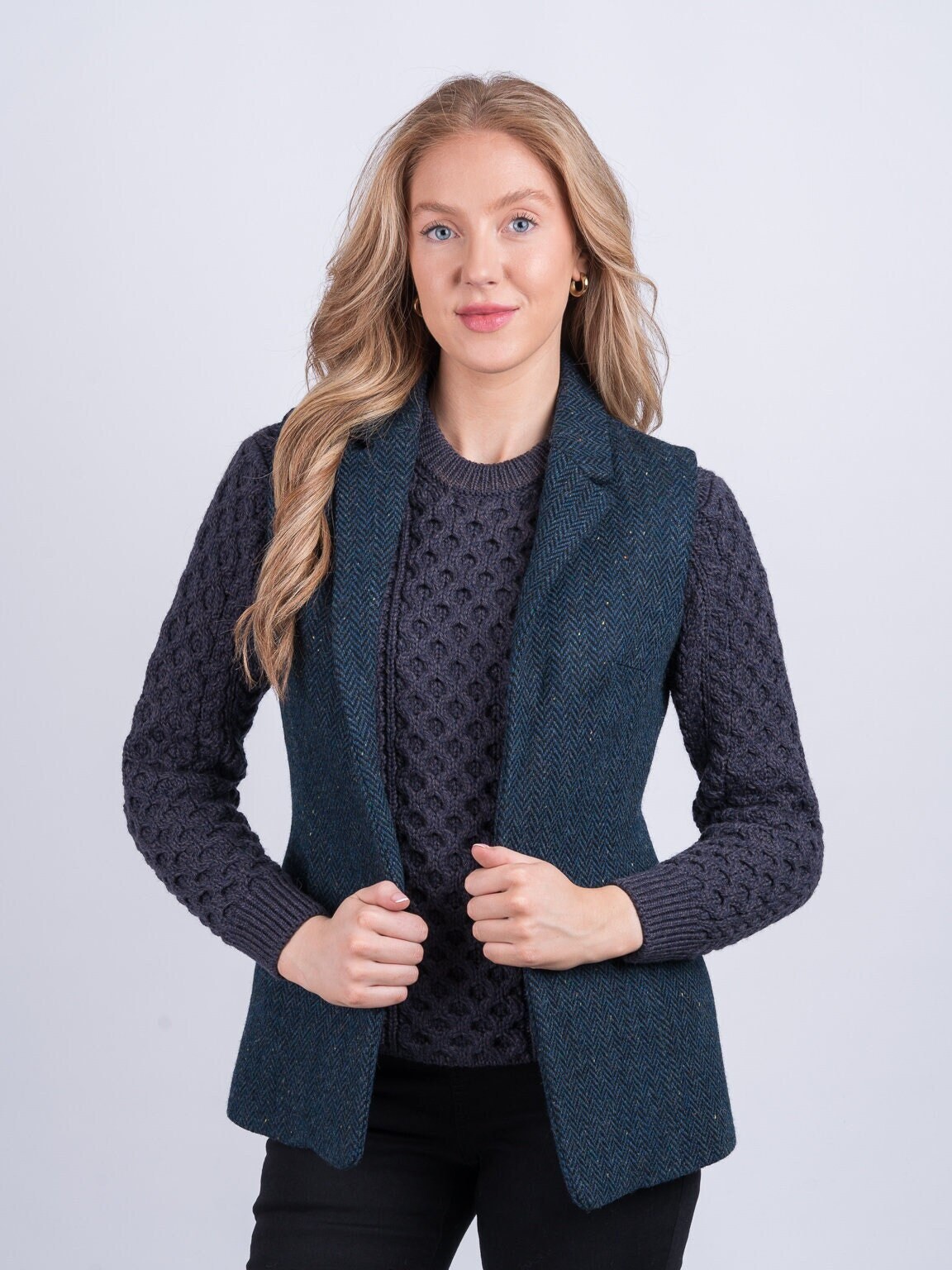 Celtic Tweed | Blue Herringbone Irish Gilet