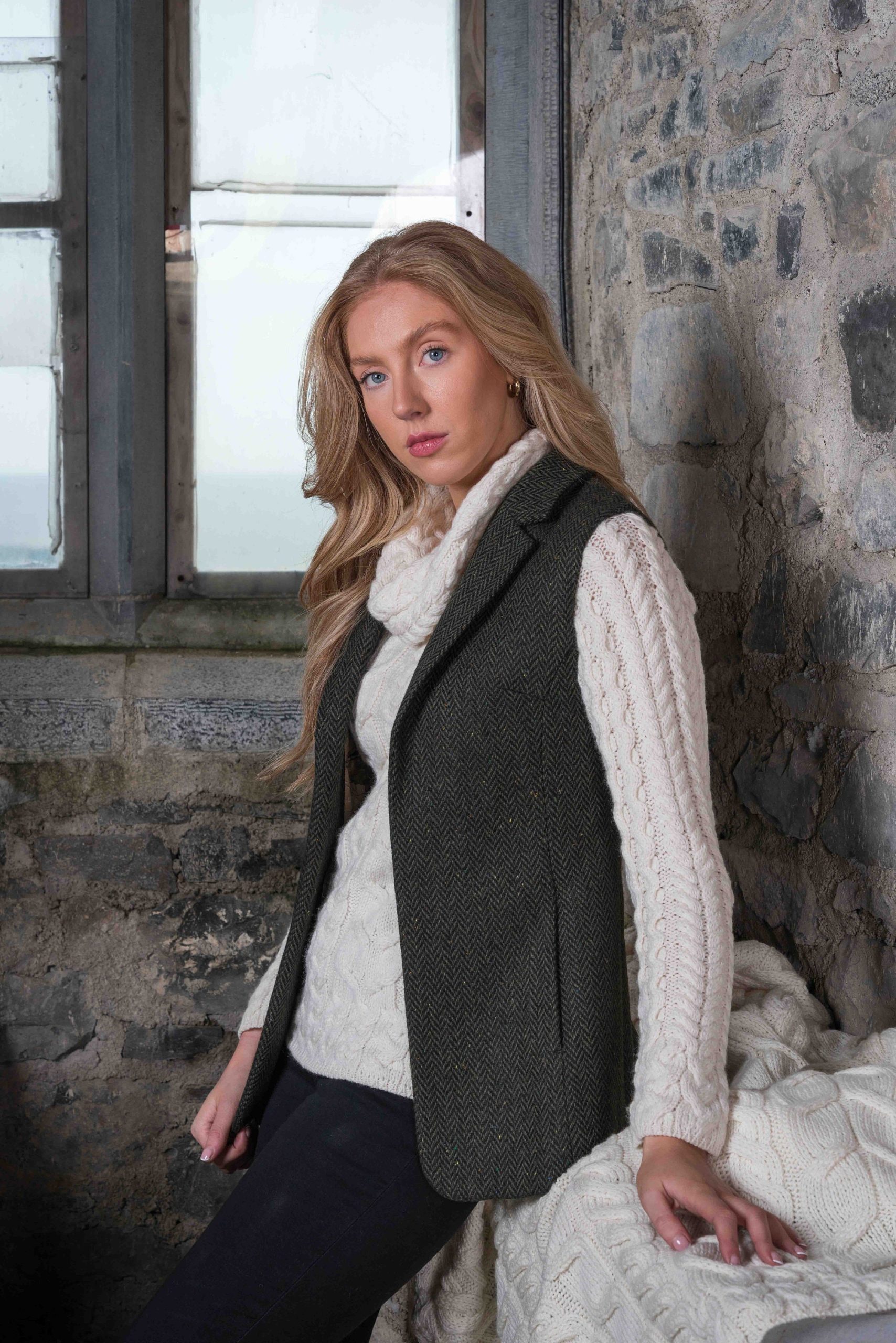 Celtic Tweed | Women's Green Herringbone Irish Gilet