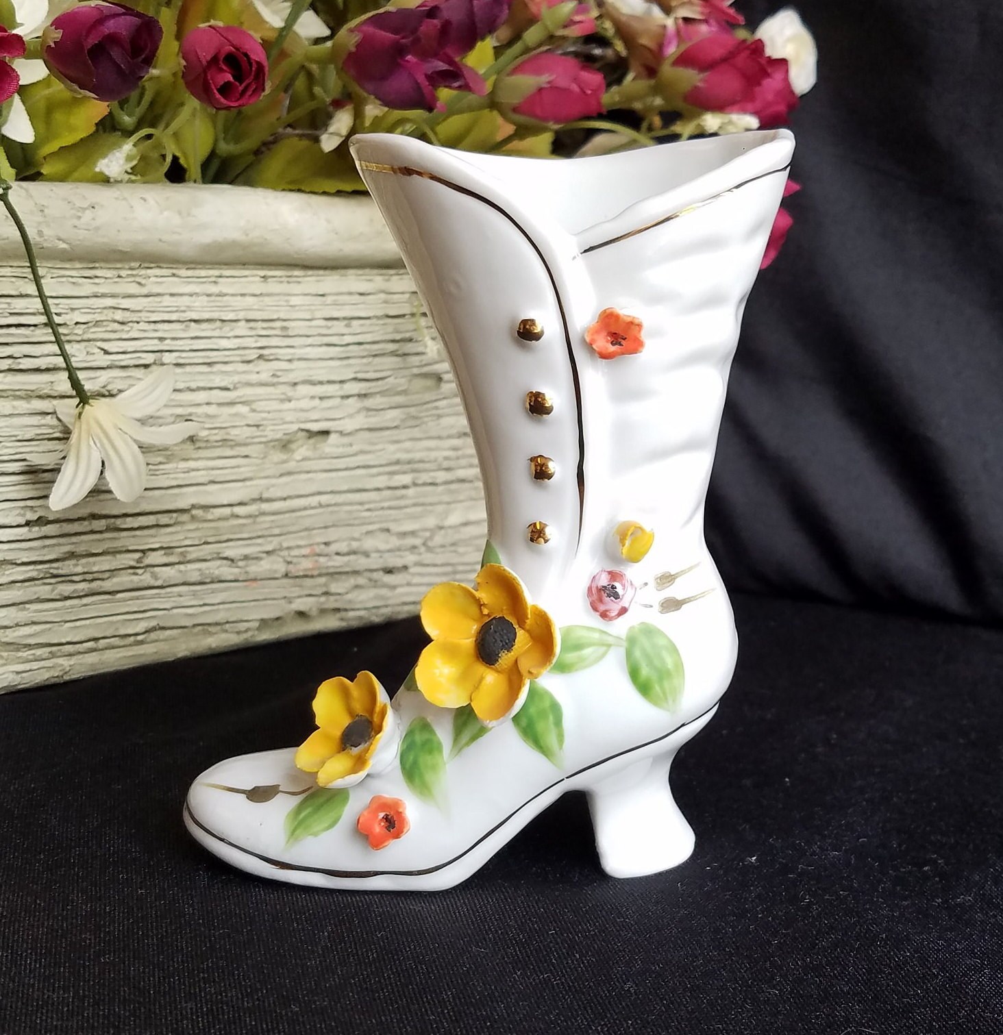 Ceramic Victorian Lace-Up Boot Figurine