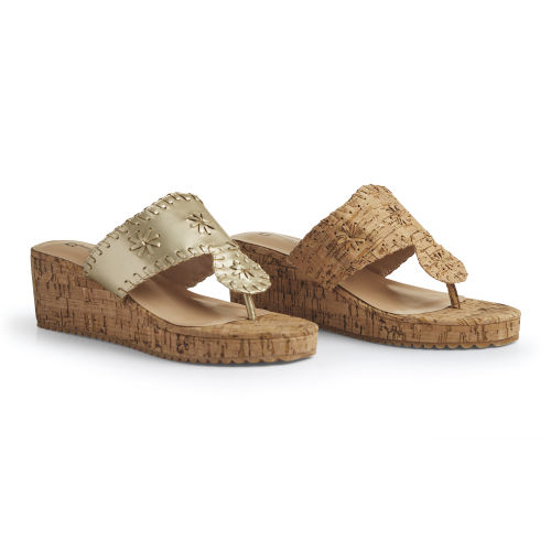 Chadwicks Cork Wedge Sandals by Boston Design Studio, Size 7 in Gold - Faux Leather